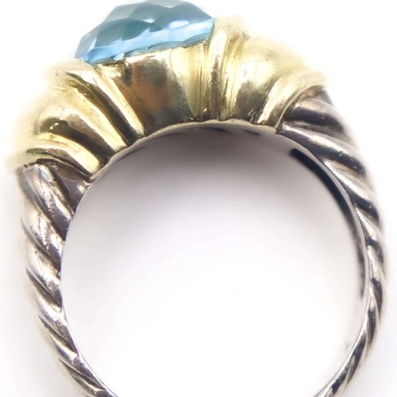 David Yurman Capri Blue Topaz Sterling Silver & 14K gold ring - Picture 7 of 11